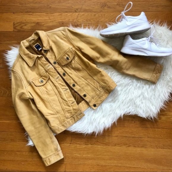 GAP Jackets & Blazers - GAP Vintage 90s Mustard Tan Genuine Leather Jacket